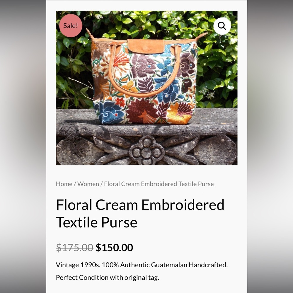Floral Cream Embroidered Textile Purse